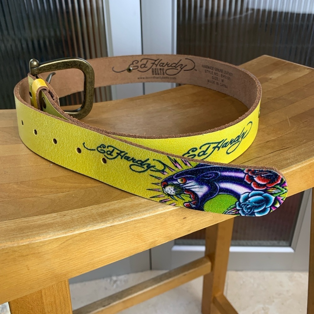 Ed Hardy Vibrant Yellow Belt with Blue Logo - Picture 5 of 6